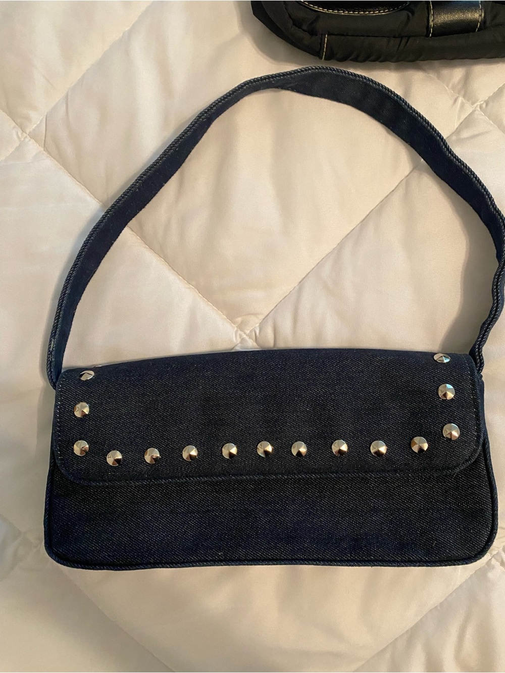 Navy Studded Shoulder Bag - Women's Denim Shoulder Purse